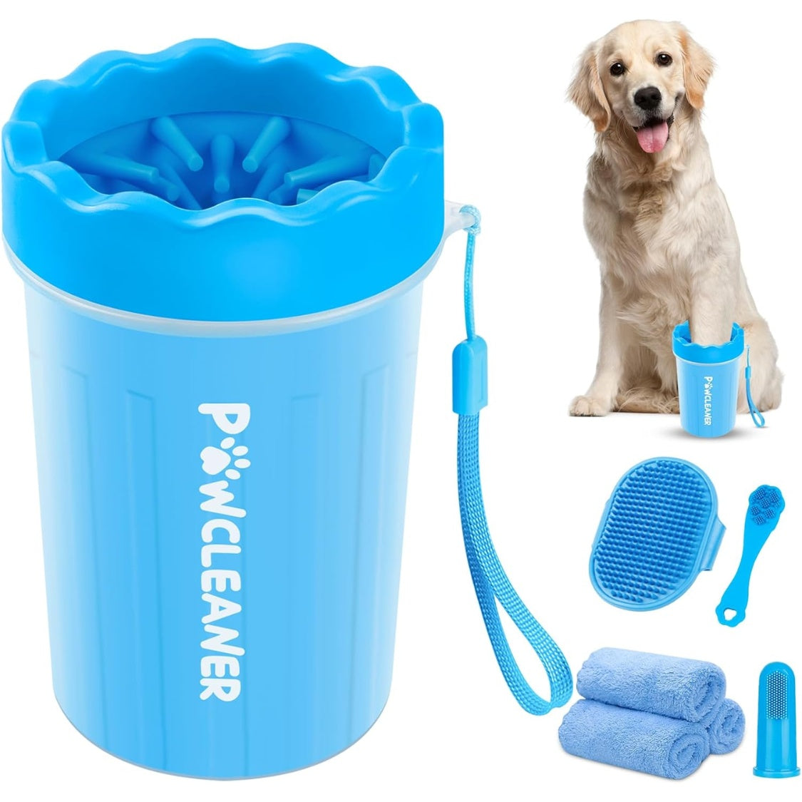 Portable dog and cat paw washer cleaning muddy paws after walks
