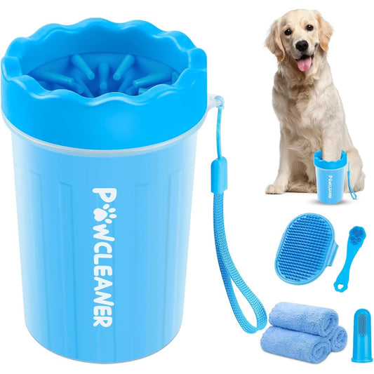 Portable dog and cat paw washer cleaning muddy paws after walks
