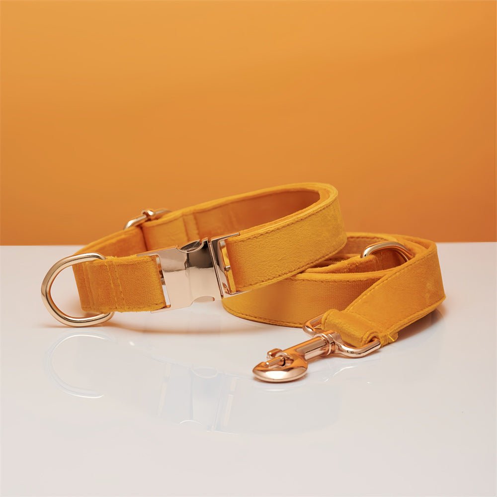 Multiple Colour Velvet Personalise Dog Collar Leash Set With Bow - Sablelinna's Pet Palace