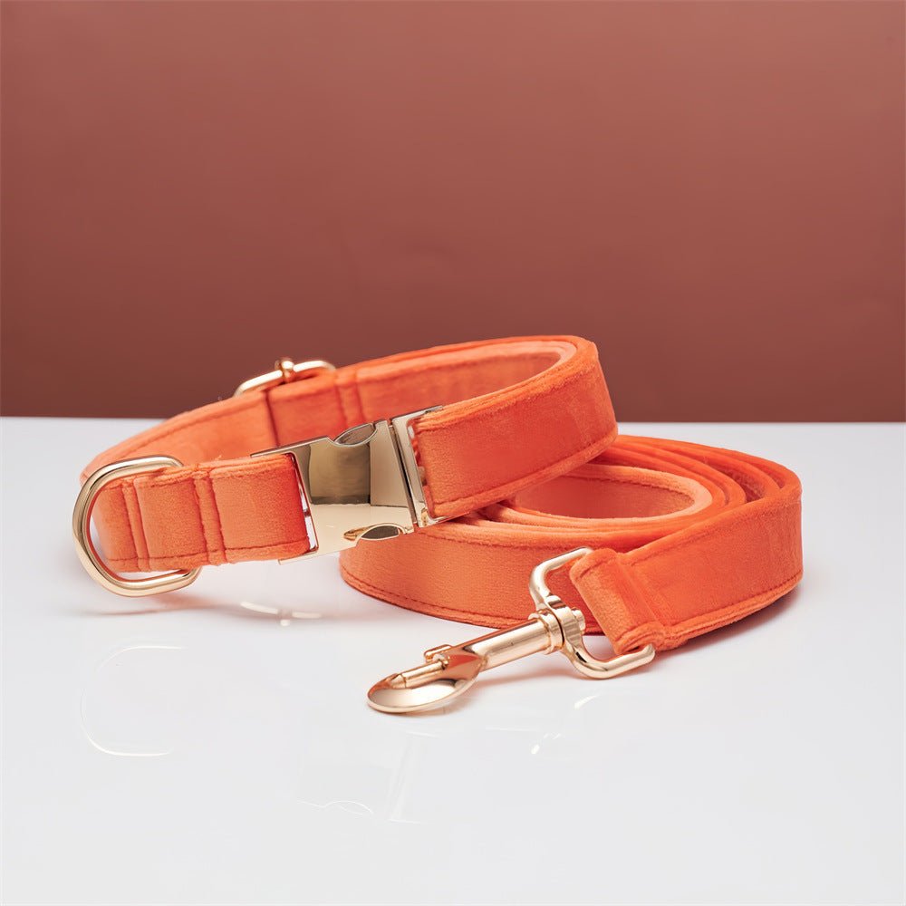 Multiple Colour Velvet Personalise Dog Collar Leash Set With Bow - Sablelinna's Pet Palace
