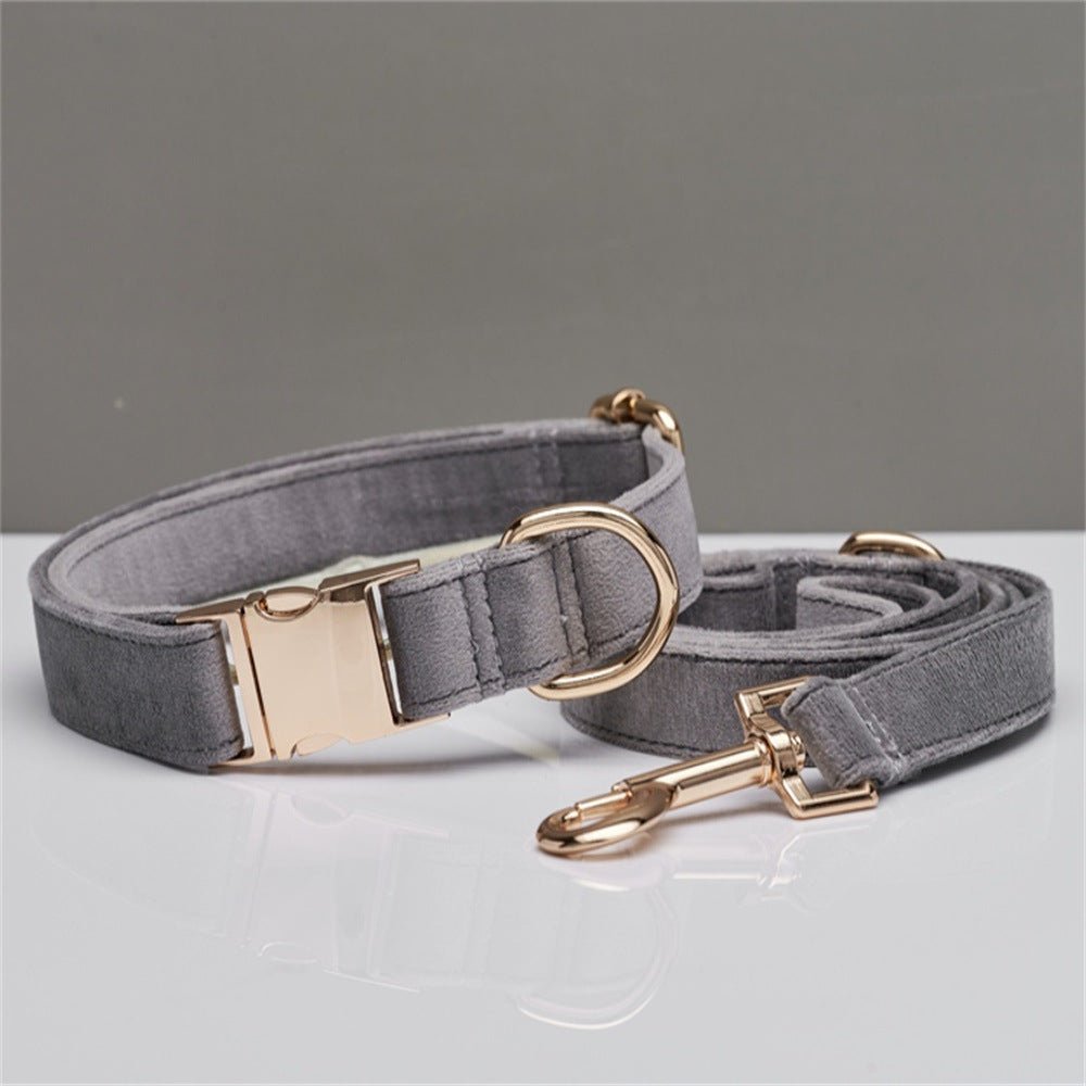 Multiple Colour Velvet Personalise Dog Collar Leash Set With Bow - Sablelinna's Pet Palace