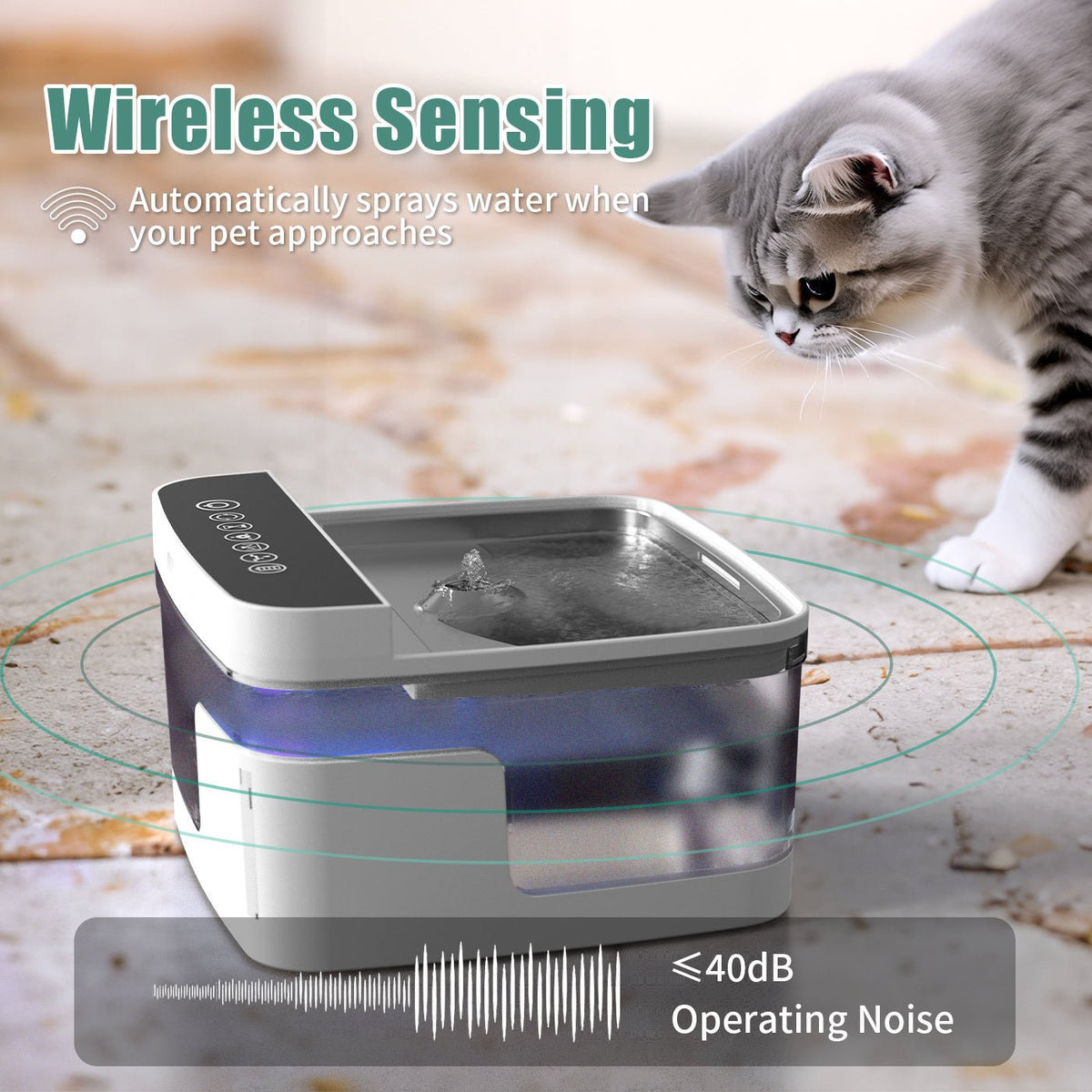 AquaStream automatic wireless pet water fountain with UV filtration - product view 2